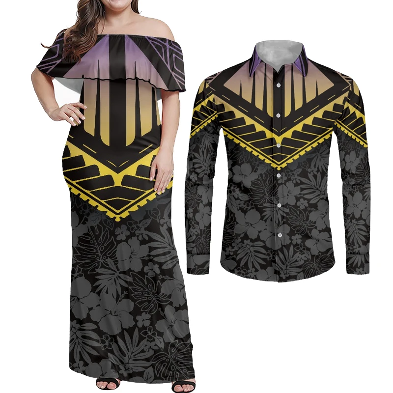 HYCOOL Polynesian Tribal Tongan Totem Tattoo Prints Couple Clothes Suits Women Matching Men Shirt Party Clothing Island Wear