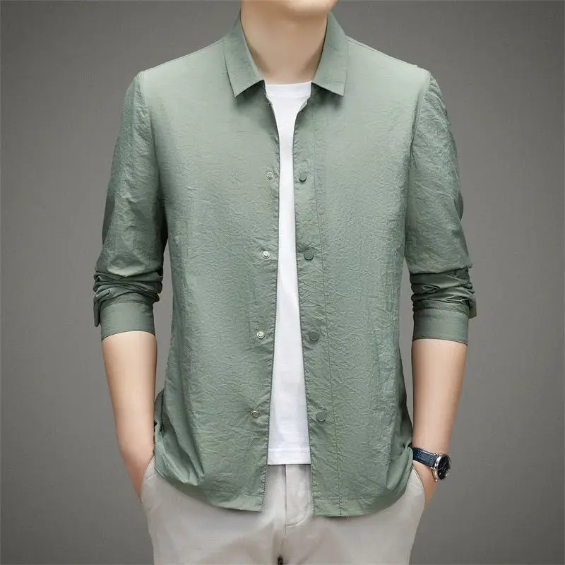 

Солнцезащитные рубашки мужские однотонные повседневные куртки весна-лето модная свободная рубашка защита от солнца высококачественная уличная одежда