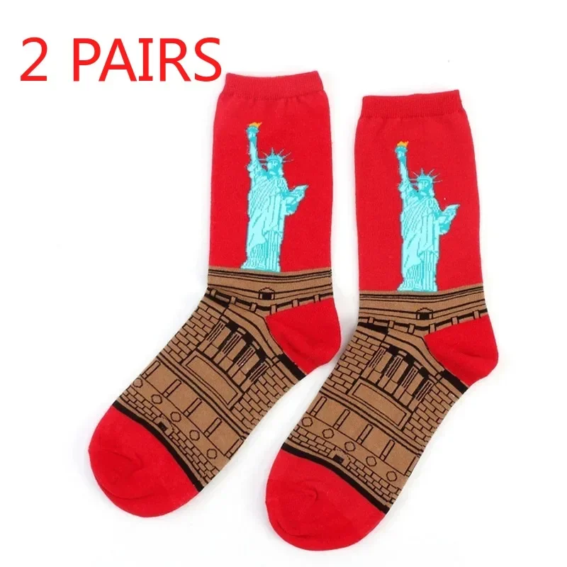 Hot Starry Night Autumn Winter Retro Women Personality Art Van Gogh Mural World Famous Painting Male Socks Oil Funny Happy Socks image 3