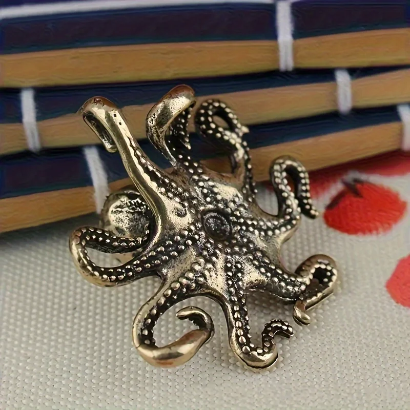 1 Stück, reines Messing, Vintage-Oktopus-Ornament, Retro-Tee-Tier-Sammlerstück, handgefertigte Statue, Dekoration für den Innen- und Außenbereich, einzigartiges Geschenk für Zuhause, Büro oder Wohnzimmer, künstlerische Dekoration, hochwertige Verarbeitung. – Detail 4