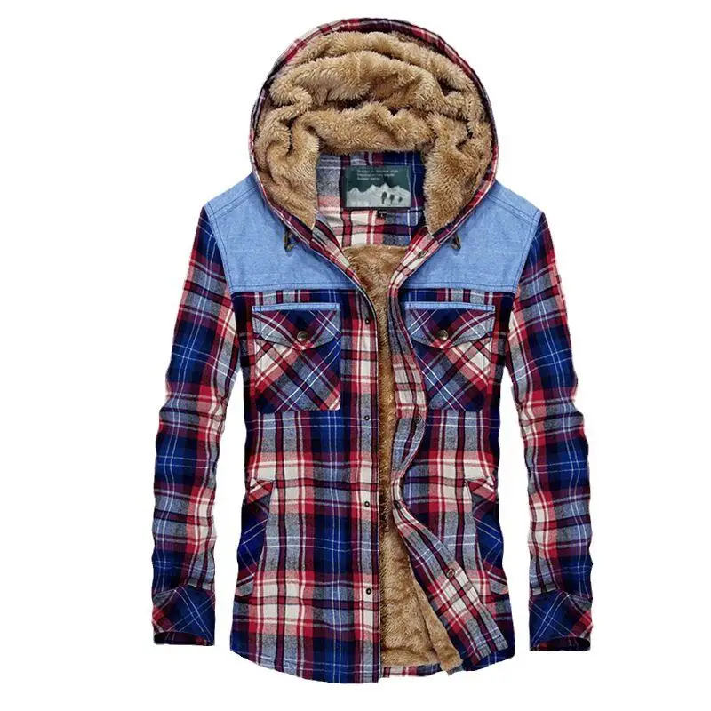 

Men's Thiened Cheered Hooded Long irt Briti Sle Cotton Plaid Print Wear Resistant Breathable Winter Seasonal Clothing