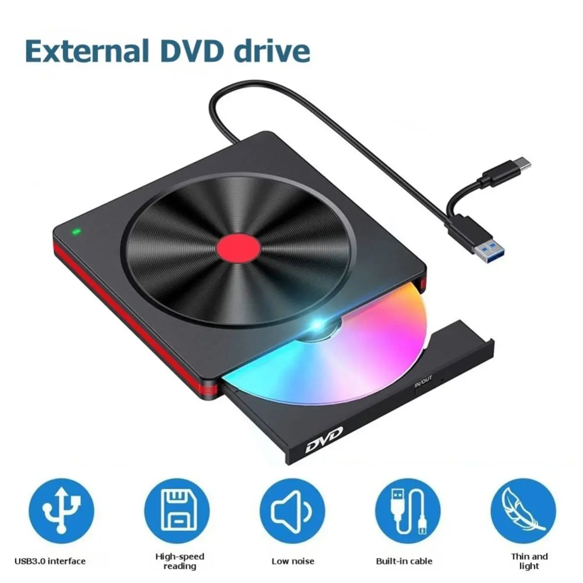 618 Mega Sale External CD DVD +/-RW Burner USB 3.0 Type-C BD/DVD/CD ROM Reader Reader DVD Player Drive for PC Laptop Desktop