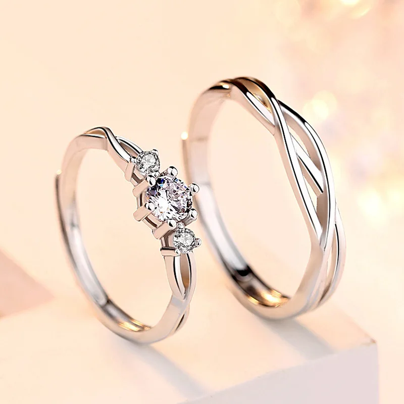 2Pcs Silber Farbe Luxus Zirkon Paar Ringe Für Frauen Für Immer Endlose Liebe, Verlobung, Hochzeit Bands Ring Valentinstag Geschenke – Detail 21