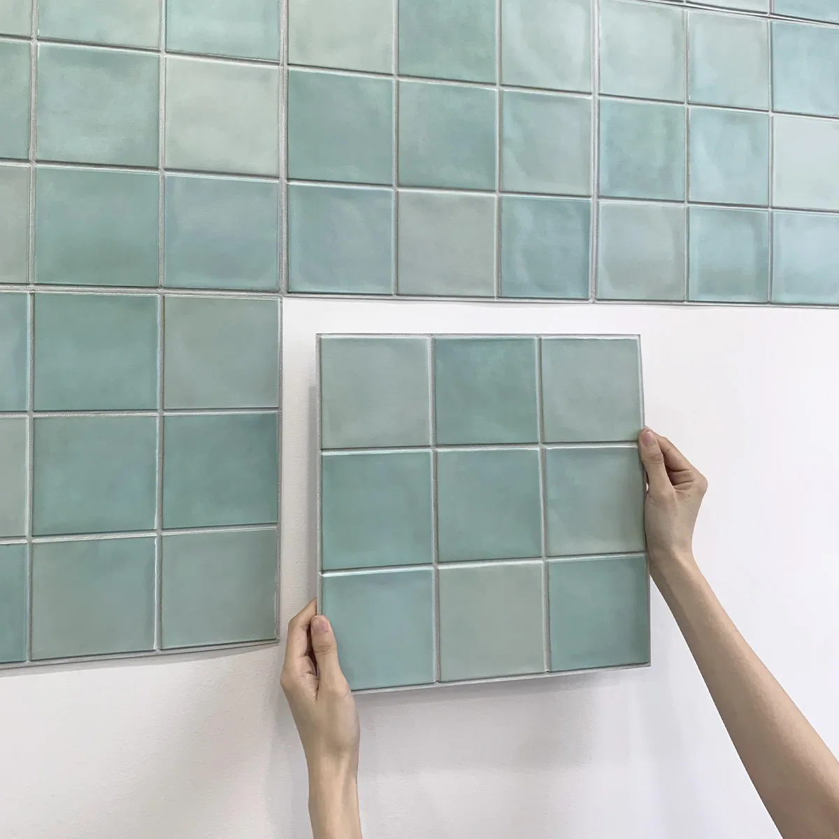 5/10 piezas de azulejos de pared cuadrados estilo cerámica, color verde azulado claro, de PVC, 30 x 30 cm. Pegatinas Decorativas para Pared de Sala de Estar