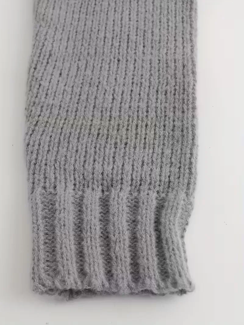 سترة نسائية مريحة باللون الرمادي - مقاس فضفاض، حاشية غير متماثلة، أكمام ثلاثة أرباع، رقبة عالية، مثالية لخريف/شتاء، كاجوال #5