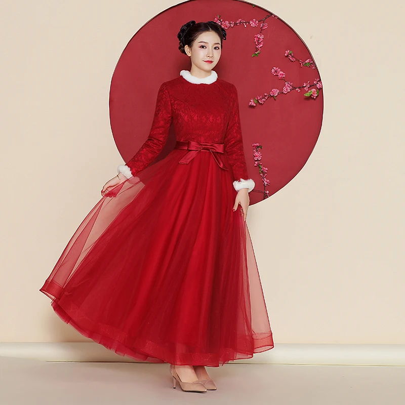 Robe Tang Rouge à la Mode pour Nouvel An, Tenue de Convenation Parent et Enfant, pour Femme et Fille
