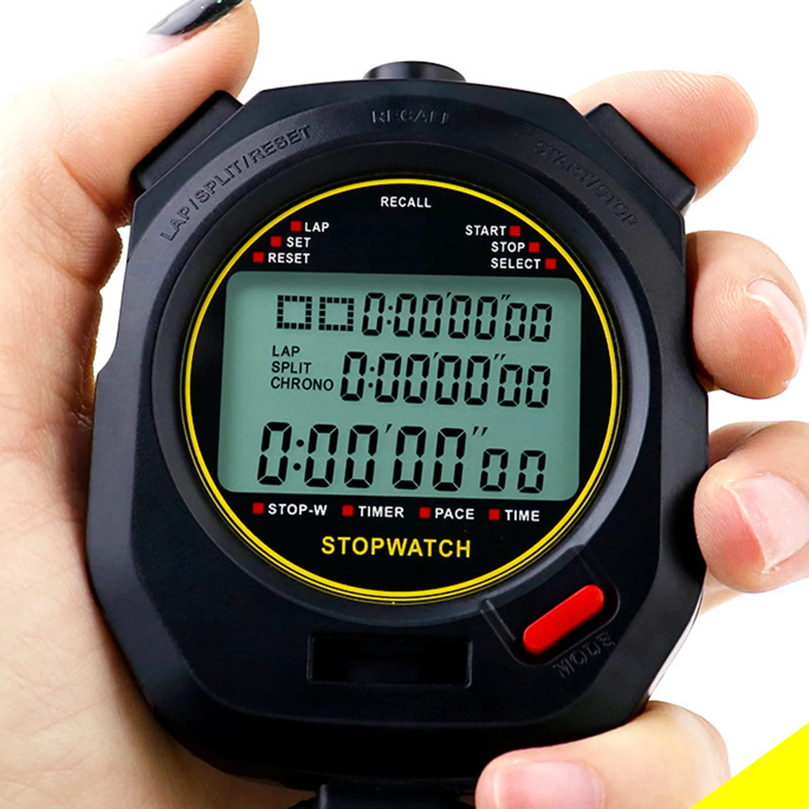 Stylish Black Plastic Digital Stopwatch Timer Equipped with Backlight Ideal for Nighttime Training Sessions or Events