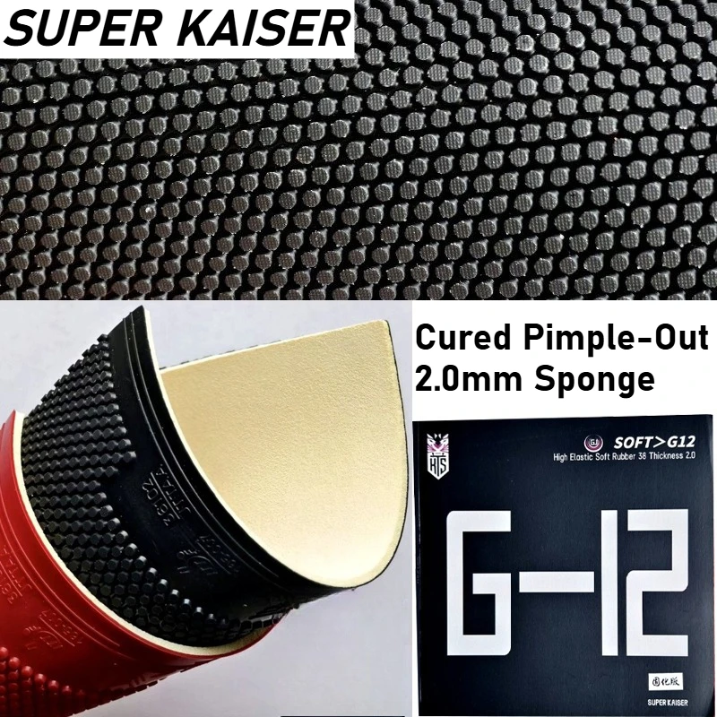 

SUPER KAISER G-12 Cured Pips-Out Ping Pong Rubber with 2.0mm Sponge Offensive Pimple-Out Table Tennis Rubber Fast Attack &Loop