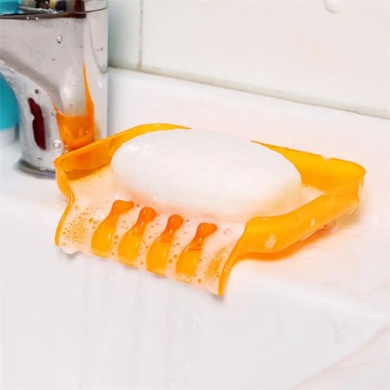 1PC Waterfall Soap Holder Non-Slip Soap Dish Suction Cup Drain Soap Shower Soap Container Plastic Soap Tray For Bathroom