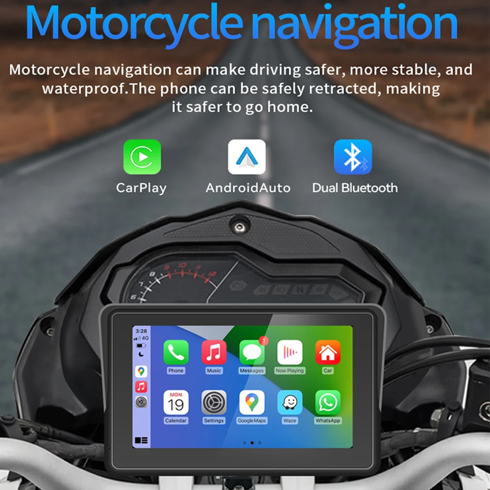 Dispositivo Bluetooth de 5 pulgadas para motocicleta, CarPlay inalámbrico portátil, Android, Monitor automático, pantalla táctil, estéreo, impermeable