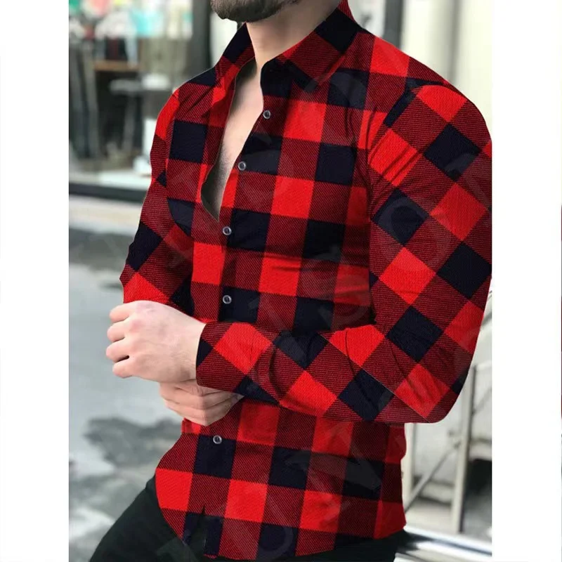 

Luxury plaid shirt 2023 new men's casual slim long sleeve printed shirt social men's shirt top ball shirt cardigan S-6XL summer