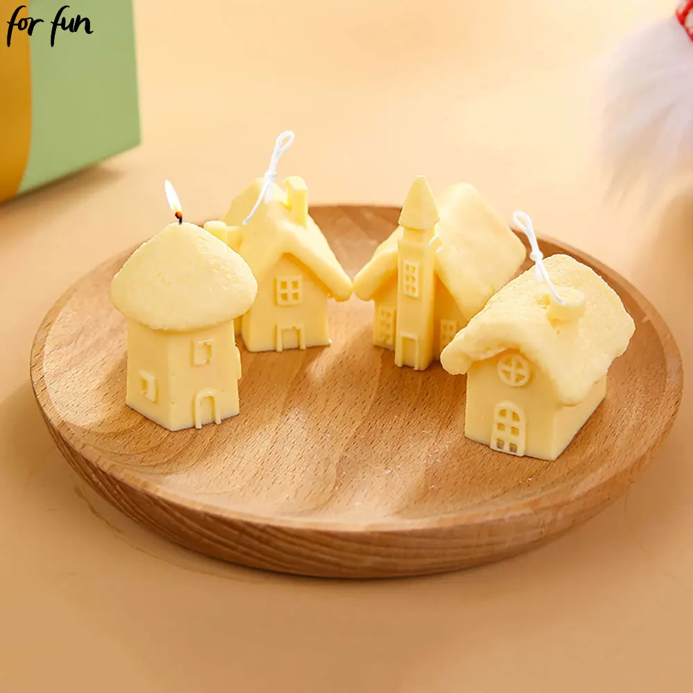 

For Fun 3D Small House Castle Candle Silicone Mold Wooden House Aromatherapy Candles DIY Mold Home Crafts Ornaments Cake Mould