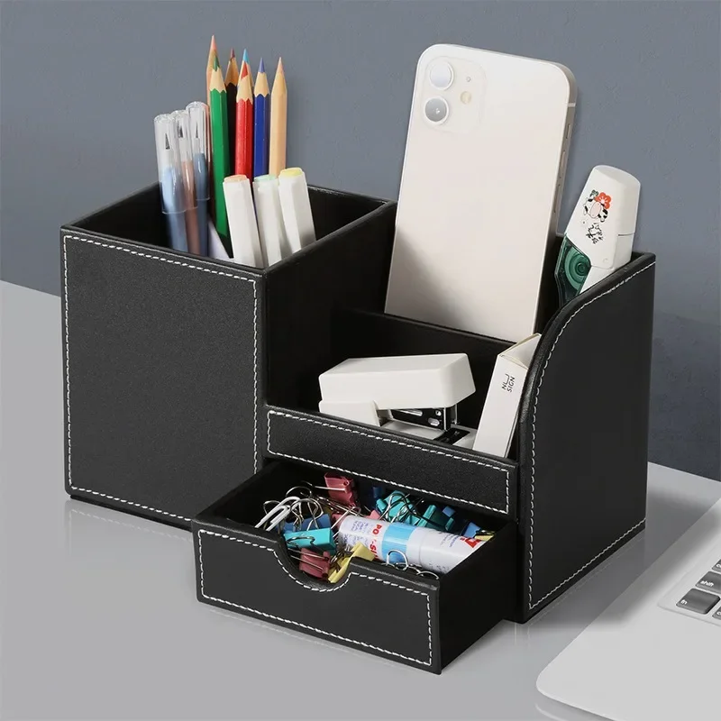 Double Desktop Pen Holder Stationery Holder Pencil Cosmetics Organizer for Desk Office School Storage Case Accessories