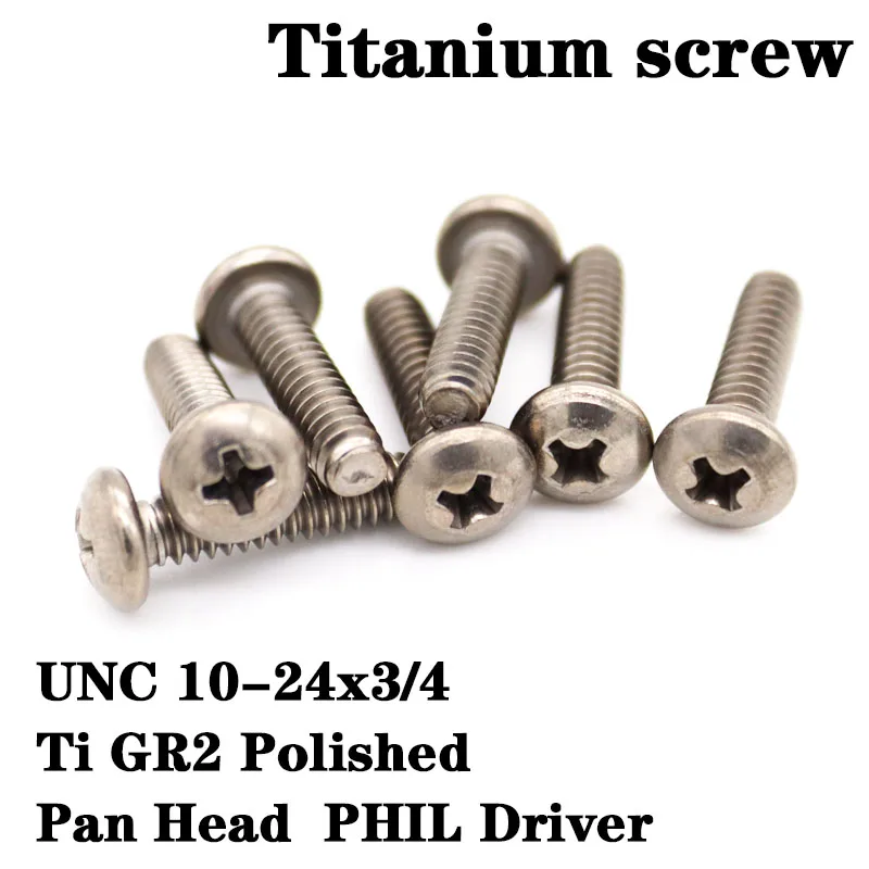 

Pan Head Titanium screw 10-24x5/16 10-24x3/8 10-24x1/2 10-24x5/8 10-24x3/4 10-24x1.25 x1.5 10-24x1.75 10-24x2.5 PHIL Driver GR2