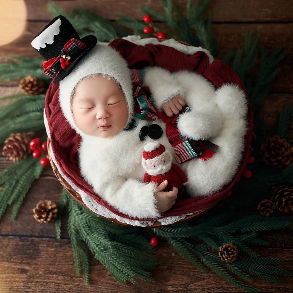 عيد الميلاد الطفل صور الدعائم جمع سانتا قبعة رقيق الأبيض ثلج نمط زي عيد الميلاد ديكور للطفل التصوير استوديو الدعائم