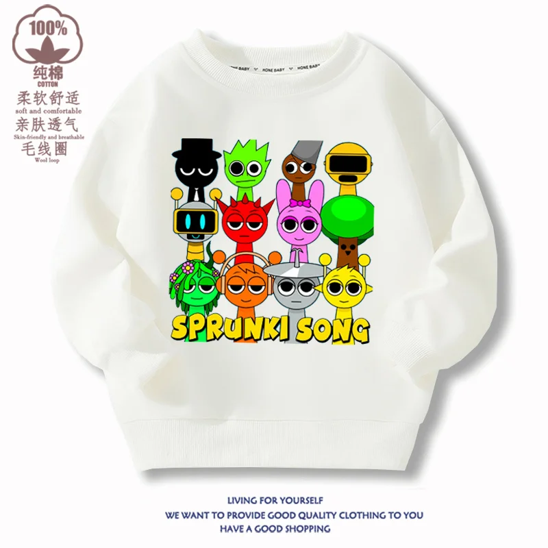 2024 Sprunki  Sweatshirt Christmas Hoodie Funny Cartoon Game Figure Children's Cotton Clothing Fashion Kids Halloween Clothes