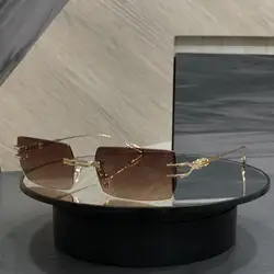 High Quality Sunglasses Rimless Women Alloy Black Retro Designer Luxury Brand Model Travel Party UV400 Men Fashion SUN GLASSES