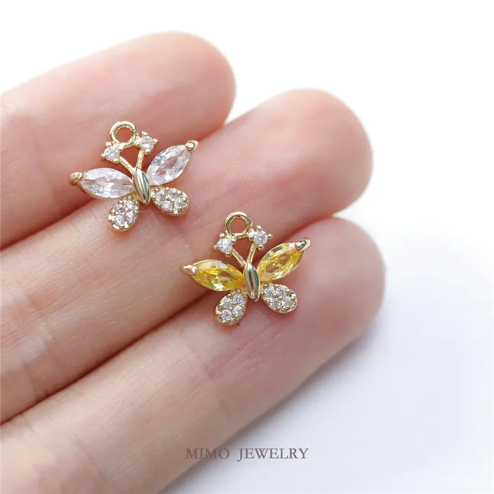 Color-preserving copper plated gold micro-inlaid zircon exquisite yellow and white butterfly pendant DIY hand accessories