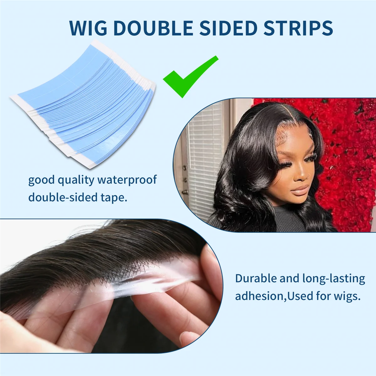 A11I 36 Teile/los Blau Feste Doppel Klebeband Perücke Klebstoff Erweitertes Haar Klebeband Wasserdicht für Toupet Spitze Perücke Film mit Schlitz Linie