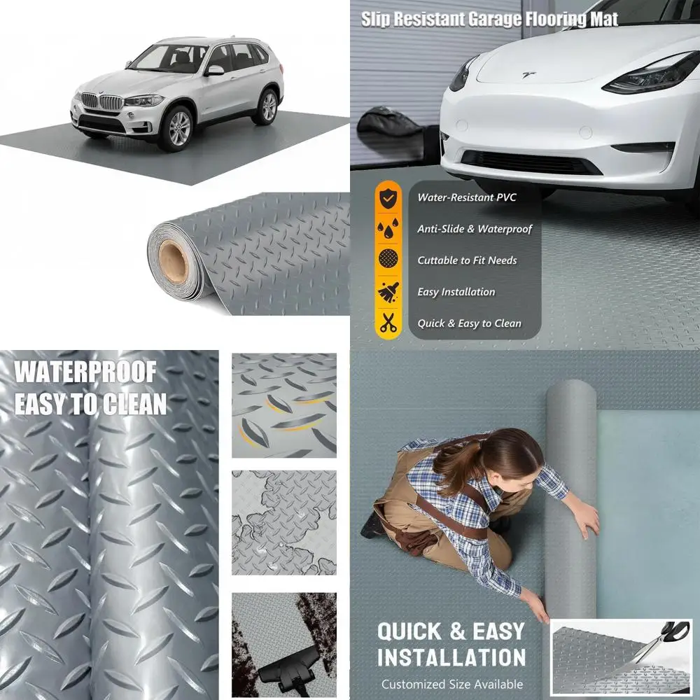 

Thick PVC Garage Floor Mat, Heavy-Duty Waterproof Non-Slip Protector for Cars, Trailers, SUVs, Basements, and Gyms (Grey) - 3ft