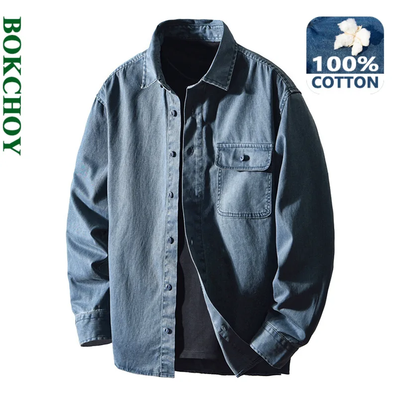 

2025 Autumn New Cargo Big Pocket Loose and Comfort Jackets for Men 100% Cotton Sense of Layering Streetwear Men Shirts AZT758