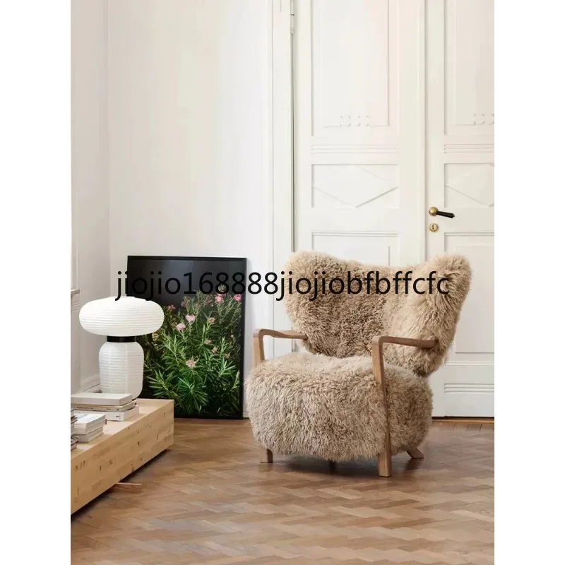 Suitable For Living Room North American Black Walnut Double Armrest Lamb Wool Single Sofa Chair