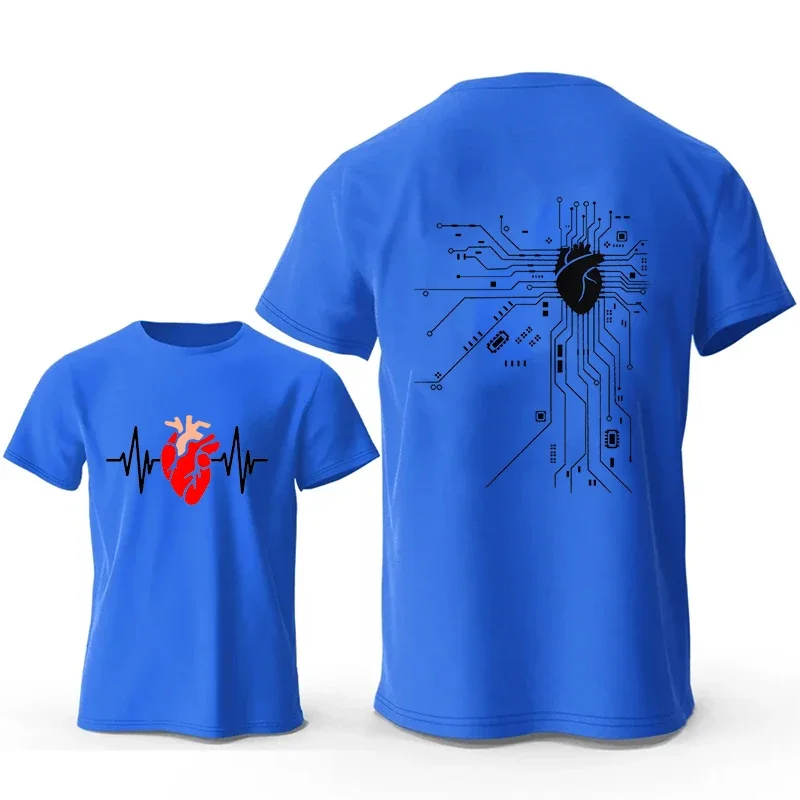 CPU Processor Circuit Diagram T Shirt Men Summer T-shirt Circuit Board ECG Men Tops Two Sided Fashion Tees Homme Unisex Clothes