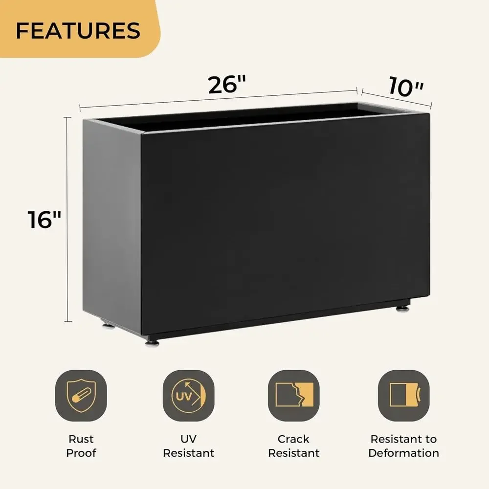 16-Inch Tall Black Metal Planter Box with Drainage and Adjustable Feet for Gardening and Growing Vegetables