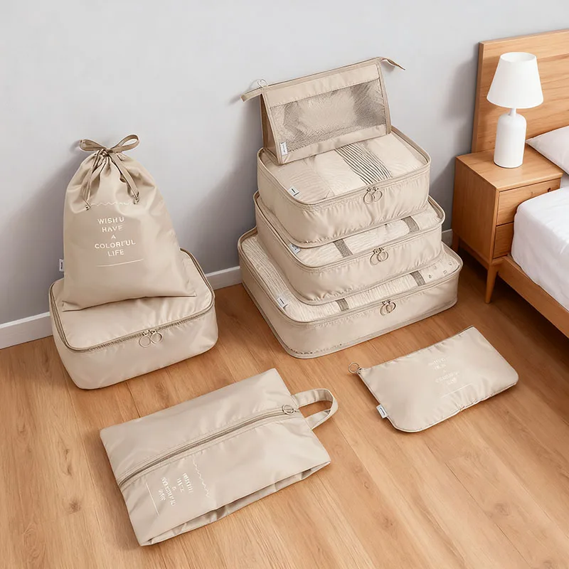 Conjunto de 8 Organizadores de Viagem: Cubos Dobráveis para Malas, Bolsas Portáteis para Roupas e Sapatos, Necessaire Organizadora de Bagagem
