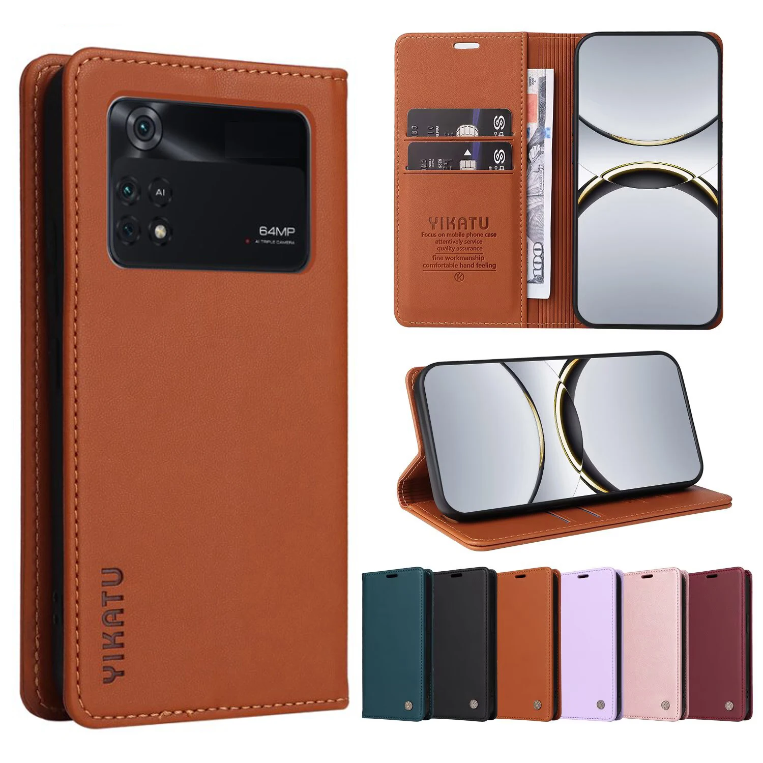 

Wallet Luxury Skin Friendly Magnetic Flip With Card Slot Stand Phone Leather Case For Xiaomi Poco F6 Pro F5 F4 GT F3 C65