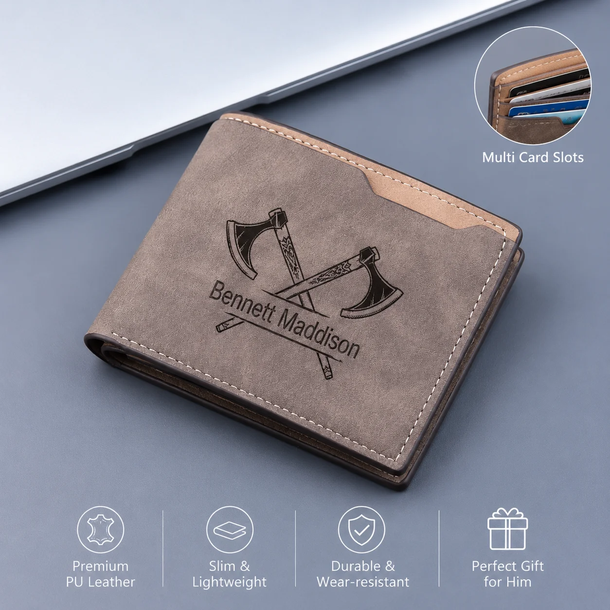 Exquisite Design Custom Name Men's Suede Leather Advanced Delicate Wallet Casual Style Purse for Daily Business Travel Work