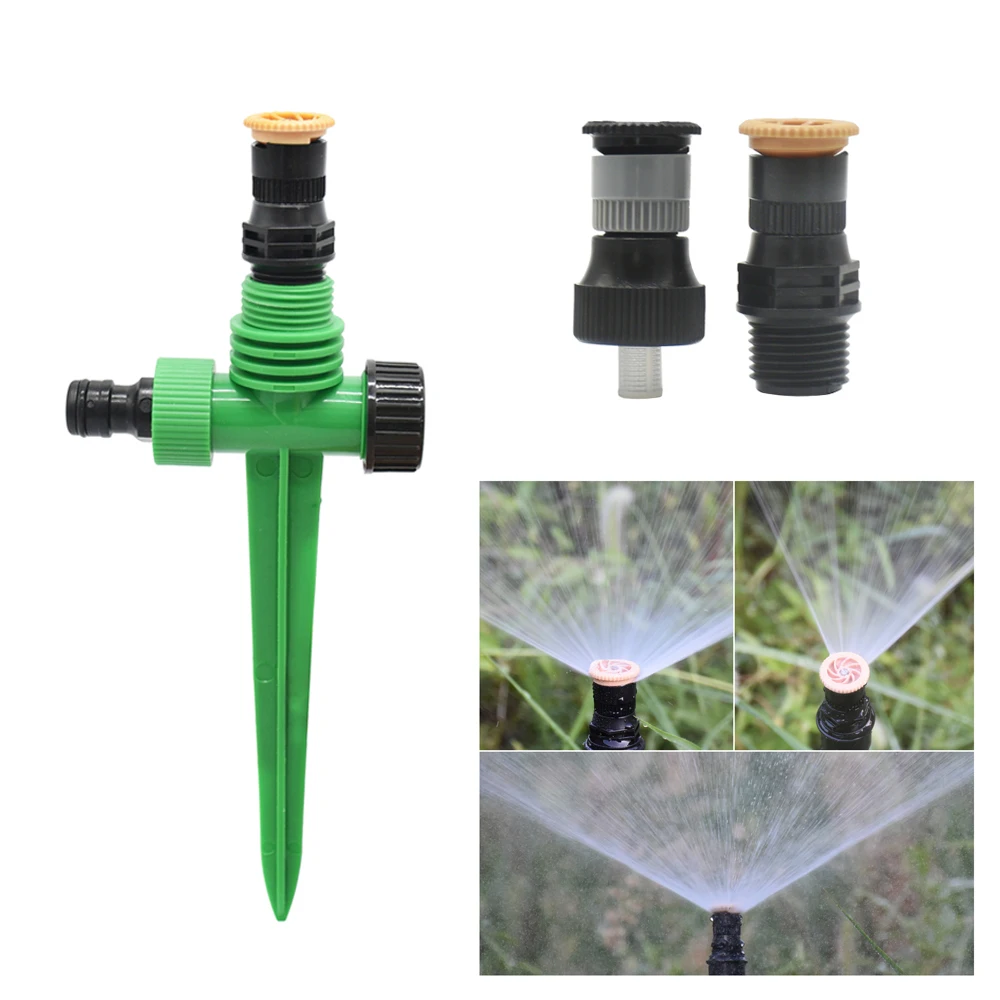 

Garden Irrigation Water Sprinkler With Nozzles Support and 1/2 3/4 Inch Thread Adjustable 0-360 Degree Lawn Farm Sprinkler