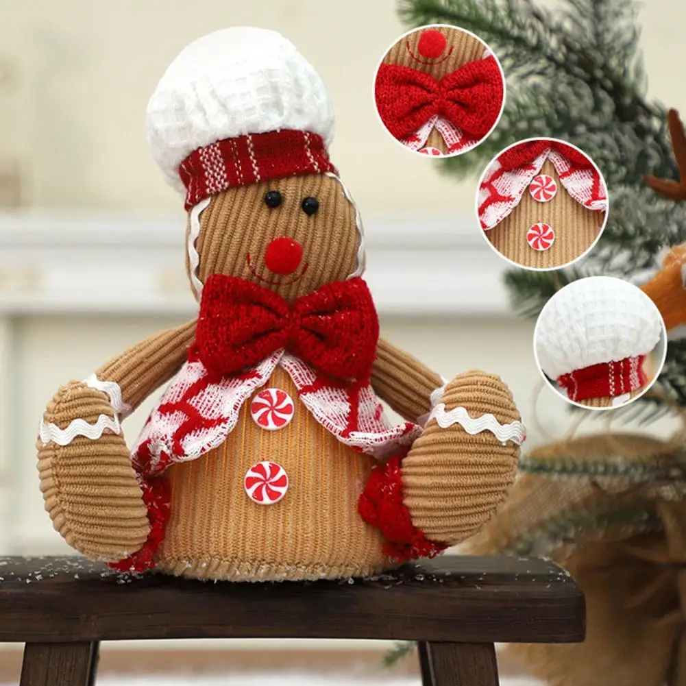 Sitting Gingersnap Man Decoration Holiday Gingerbread Decor Handmade Christmas Gingersnap Man Doll Decoration with White Hat