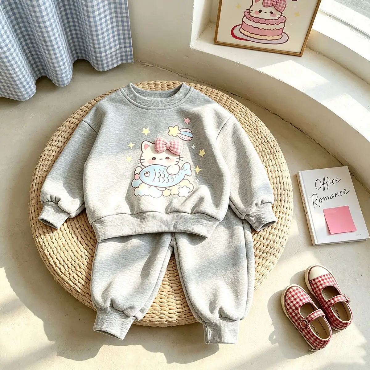 Mädchen-Cartoon-Katzen-Sweatshirt & Weitbein-Hosen-Set – Süßes koreanisches 2-teiliges Outfit für Kinder, lässige lockere Frühlings- und Herbstkleidung – Detail 11