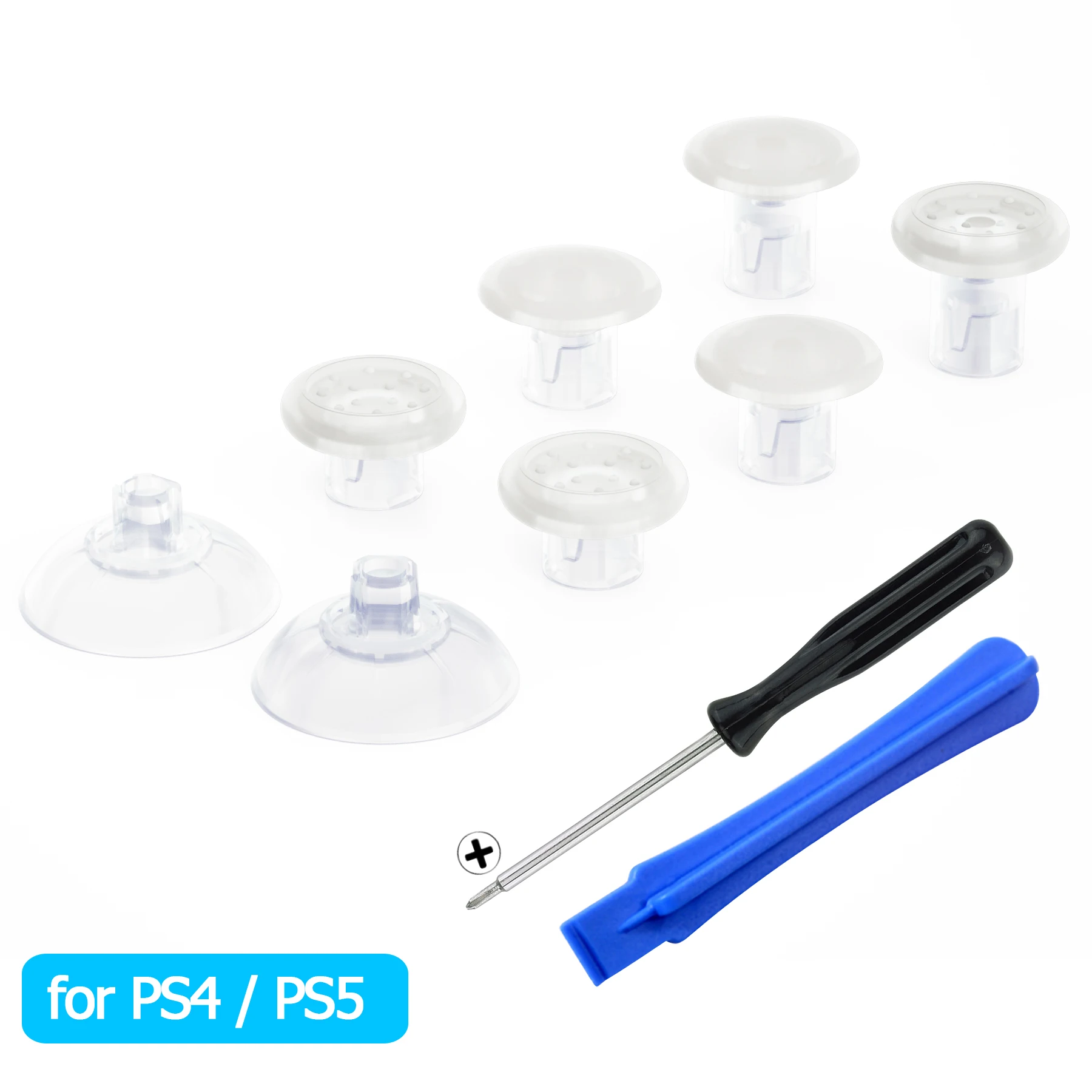 eXtremeRate Transparent Interchangeable Thumbstick with 3 Adjustable Joysticks for PS5 Controller, for PS4 All Model Controller