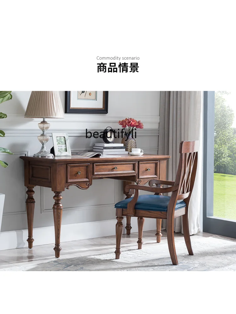 American-Style Solid Wood Desk Small Apartment Home Small Desk Simple Writing Desk White Wax Computer Desk furniture