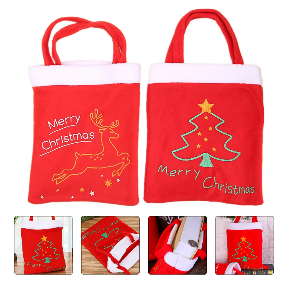 2 قطعة أكياس هدايا عيد الميلاد المحمولة حمل الحقائب أكياس التخزين الأحمر رائعتين محبوكة النسيج تخزين الحقائب #1