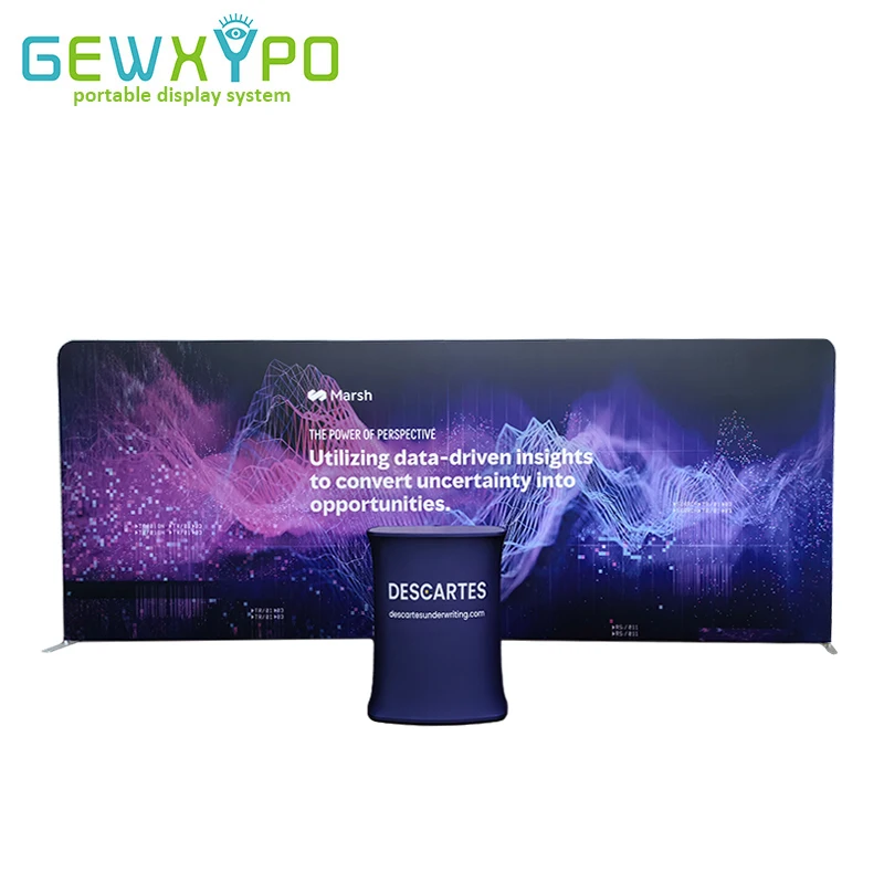 Trade Show Booth 20’W X7.5’H Straight Portable Stretch Fabric Pillow Case Advertising Banner Display Backwall With Square Table