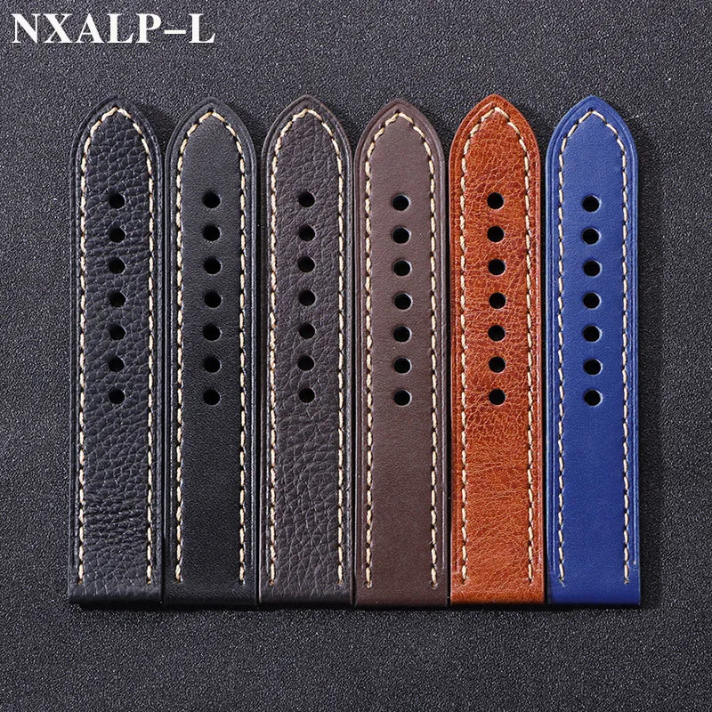 جلد طبيعي الساعات 20 مللي متر 22 مللي متر 24 مللي متر ل بانيراي PAM حزام ليتشي نمط خياطة سوار الرجال استبدال حزام (استيك) ساعة