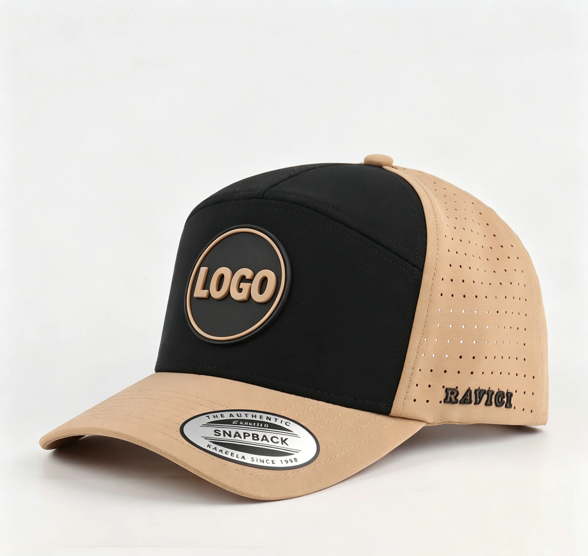 Custom 7 Panel Rubber Patch Golf Hat Waterproof Laser Cut Perforated Baseball Cap Hydrophobic Quick Dry Sport Golf Cap for All