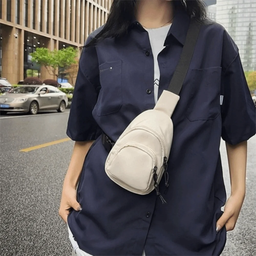 Fashion Solid Color Men Crossbody Bag Nylon Mini Sports Chest Bag Japanese Style Multifunctional Shoulder Bag Boys