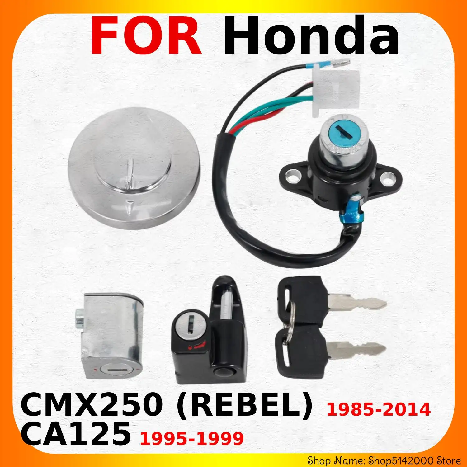 Motorcycle Key Fuel Cap Kit Ignition Switch For Honda CMX250 (REBEL) 1985-2014 CA125 1995-1999 Ignition Switch Key Fuel Cap Kit