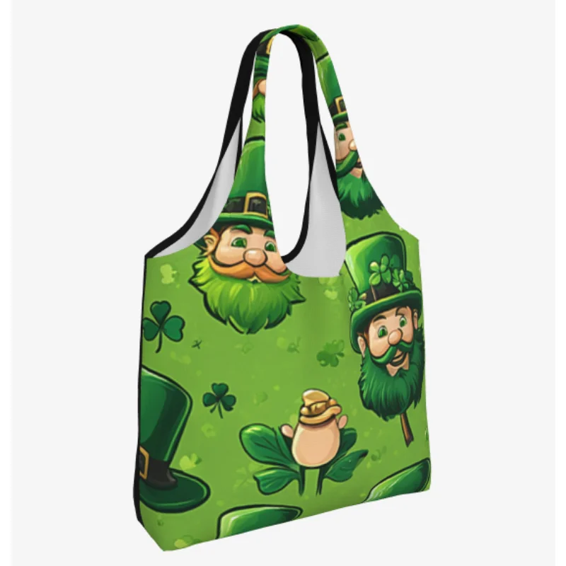 حقائب تسوق مخصصة من سانت باتريك قابلة لإعادة الاستخدام من القماش الكرتوني وحقائب كتف للمتسوقين