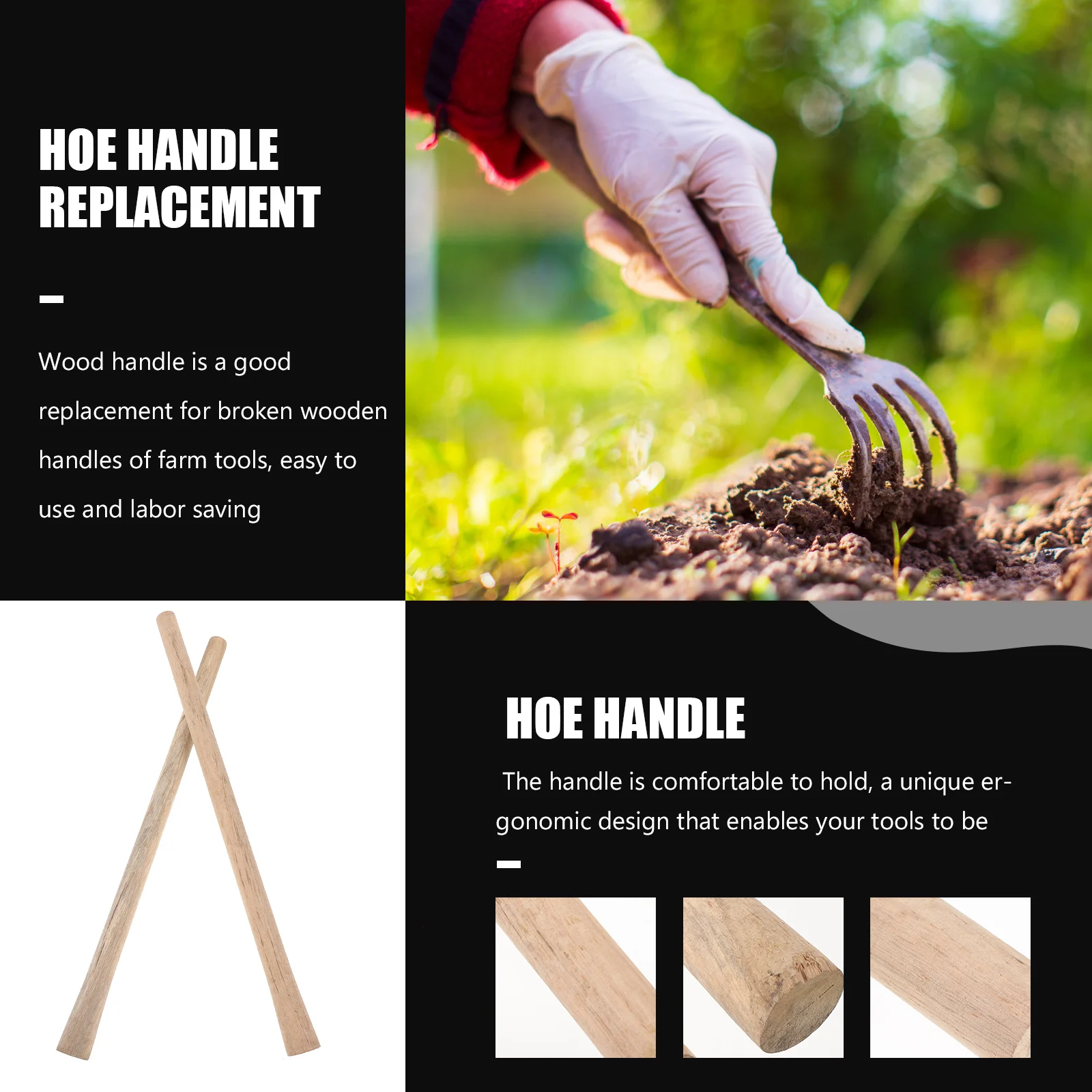 2 Pcs Solid Wood Handle Handles Replacement Hammer Hardwood Fittings to Dig Hoe Long Wooden Staff Timber