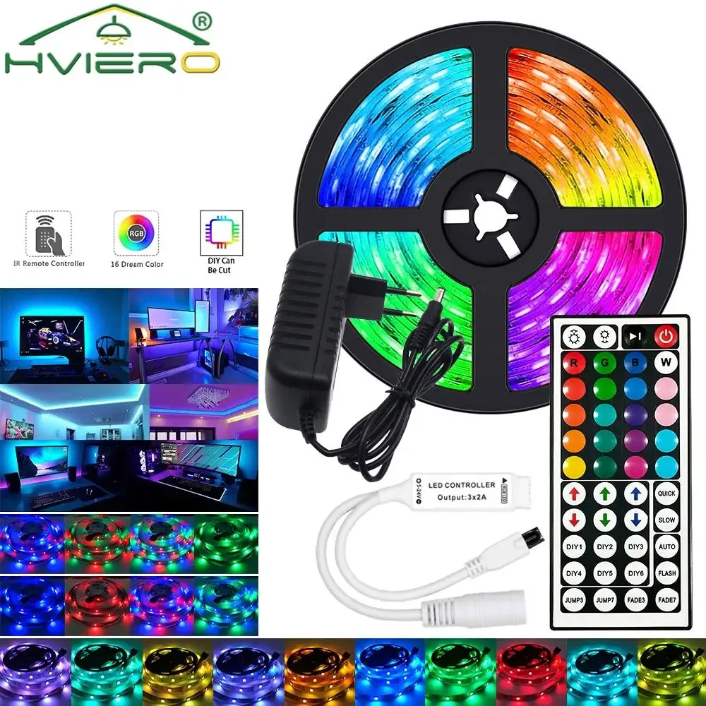 5050 Led Strip Lights RGB 5M 10M 150Led Wall Lamp Neon Flexible Ribbon Stripe 44Key IR Controller Diode Tape Color TV Backlights