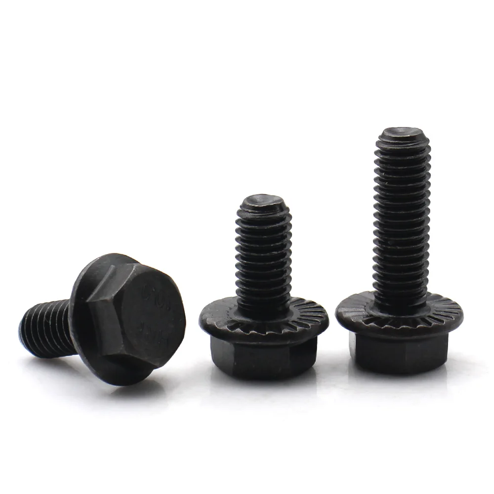 1-10pcs 10.9 Grade Black Oxide Serrated Flange Hex Bolt External Hex Anti Slip Screw With Washer M5 M6 M8 M10 M12 M14 M16