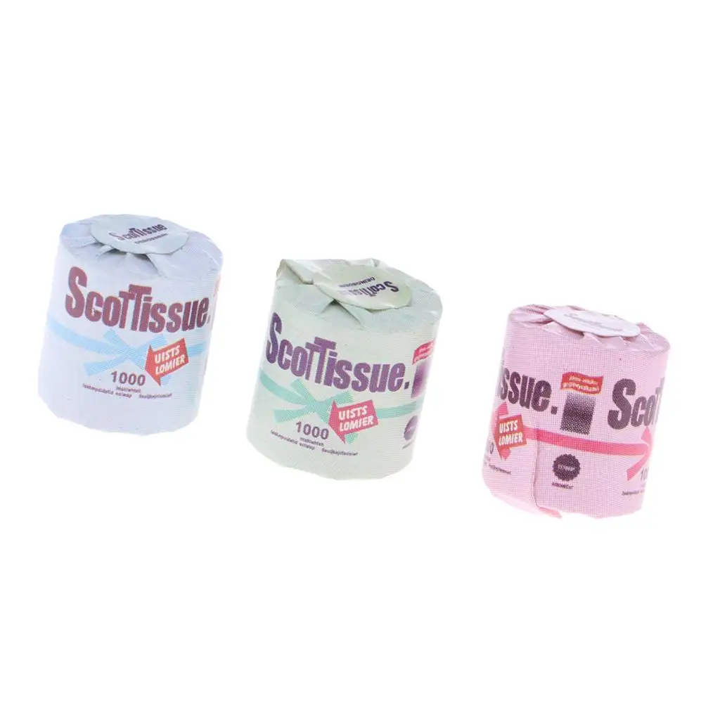 2-4pack 3Pcs 1/12 Dolls House Miniature Bathroom Decor Mini Toilet Paper Tissue