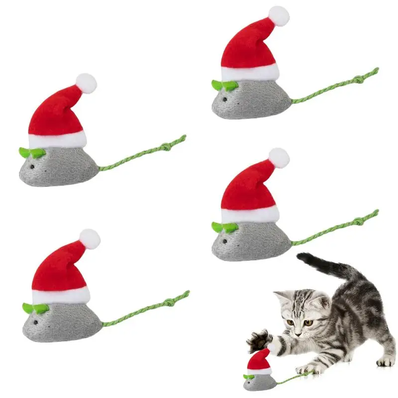 Cat Toys Mice 4 Pieces Catnip Christmas Toys Santa Claus Cat Toy Interactive Cat Toys Christmas Cat Catnip Toys For Indoor Small