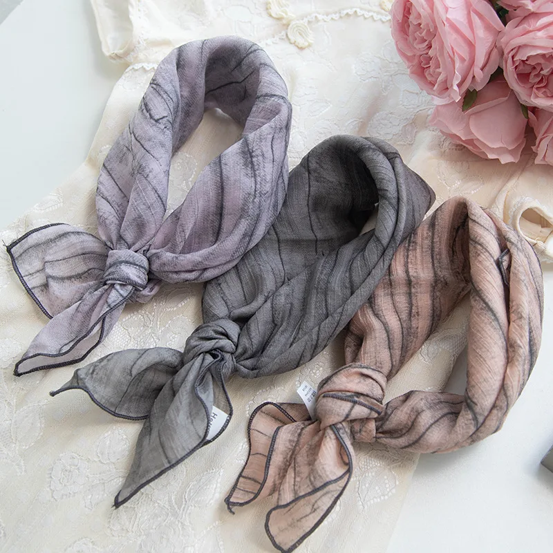 

Japanese and Korean original single elegant small square scarf for women, pleated artistic fringe neckerchief