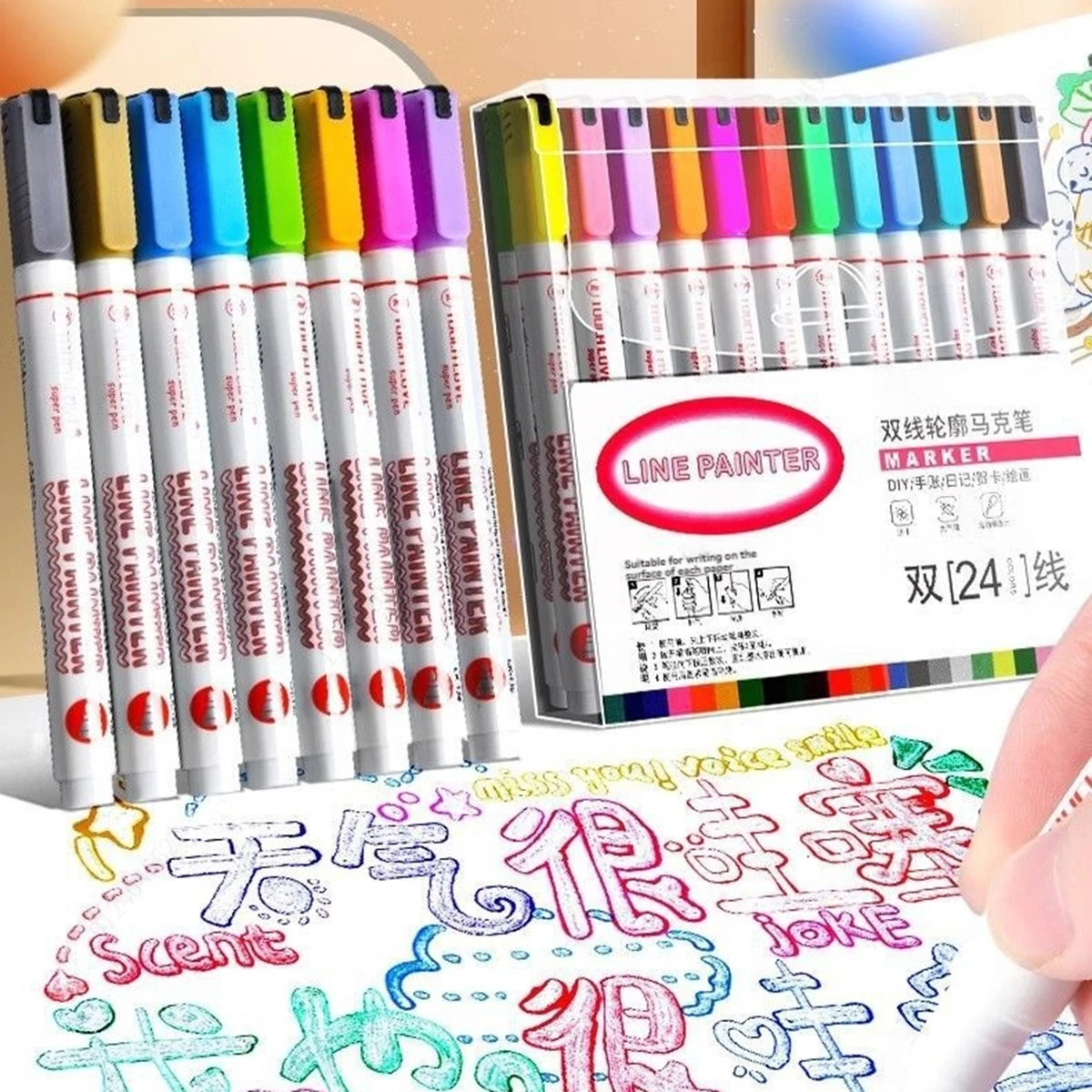 أقلام مخططة بخط مزدوج، أقلام رسم لامعة ذاتية التحديد لكتابة بطاقات عيد الميلاد، مشغولات فنية ذاتية الصنع